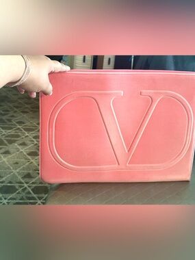 Valentino Coral Pink Embossed V Logo large Soft Velvet Laptop Sleeve